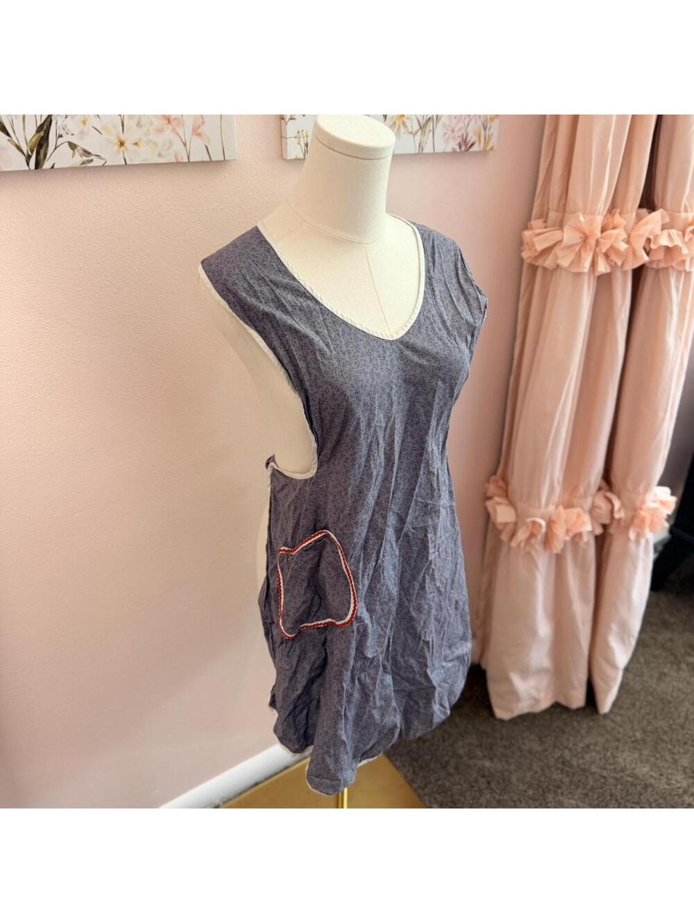 Vintage handmade prairie apron tunic top blue calico cottagecore
